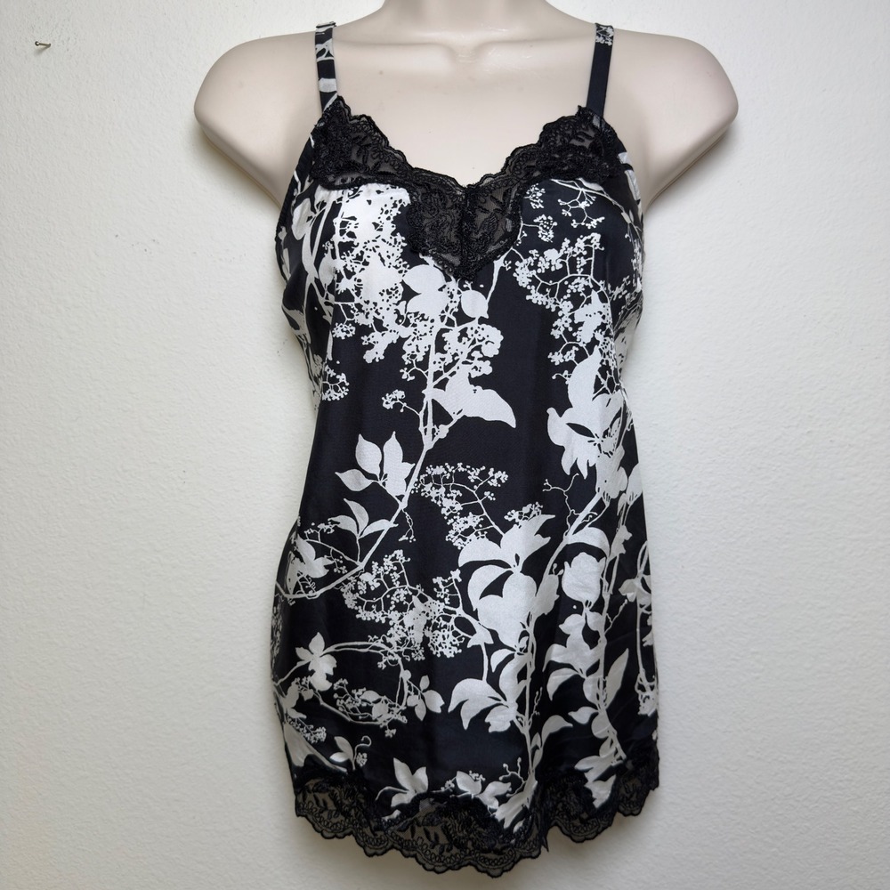VTG y2k Express Women 100% SILK Cami Top Small Black Floral Lace Whimsigoth